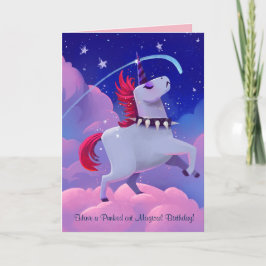 Cartão Gótico Engraçado Punk Cartoon Unicorn sobre Nuvens