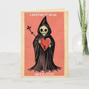 Cartão Gótico Spooky Namorados Grim Reaper com Coração