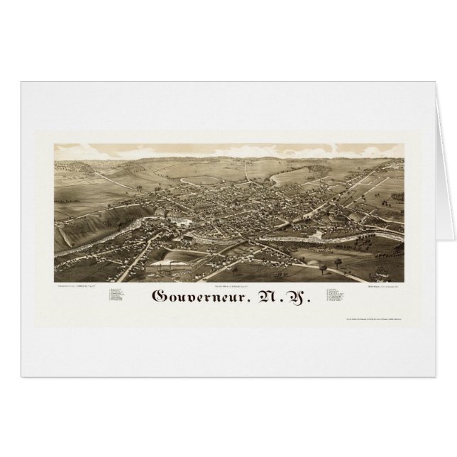 Cartão Gouverneur, mapa panorâmico de NY - 1885 (Frente Horizontal)