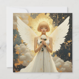 Cartão Graça Celestial | Anjo Bonito e Rosa em Branco