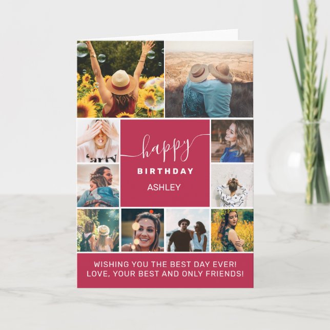 Cartão Grade de 10 fotos de aniversário simples da Magent (Frente)