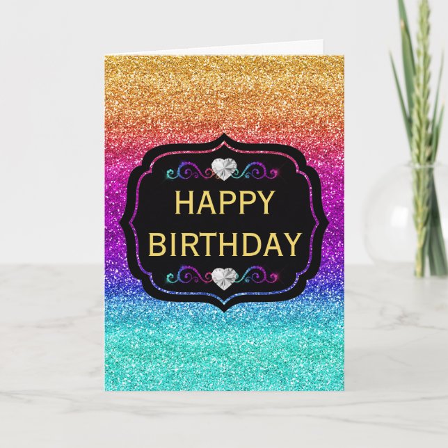 Cartão Gradiente de Arco-Íris Brilhante com Glitter de An (Frente)
