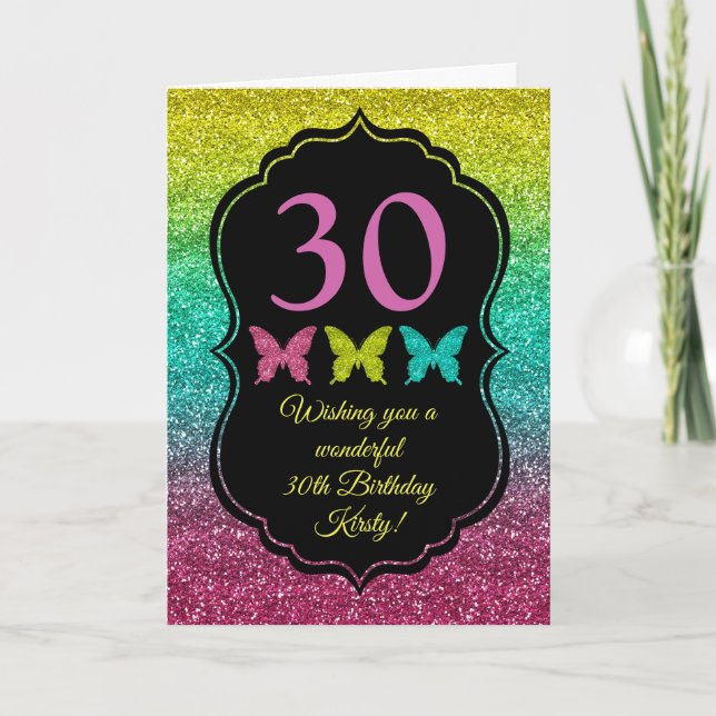 Cartão Gradiente de Brilho de Arco-Íris Feliz Aniversário (Frente)