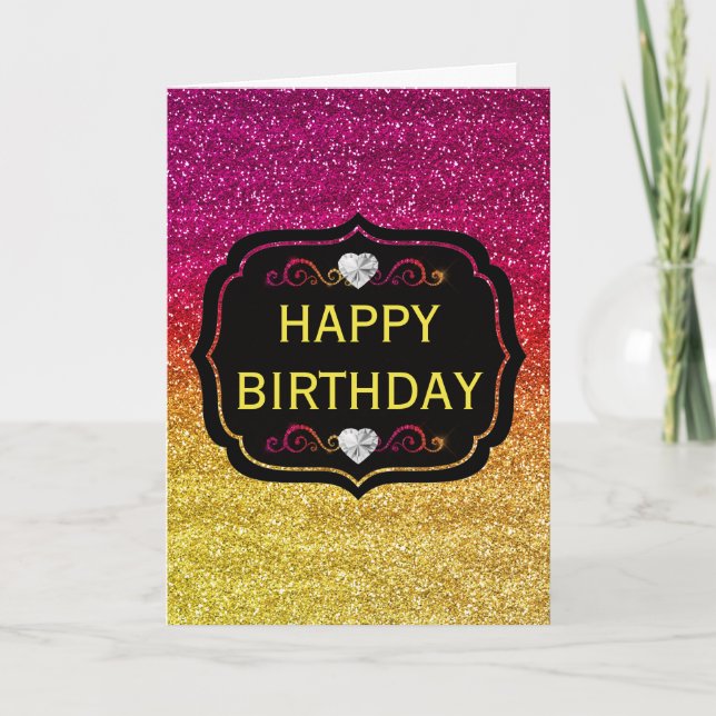 Cartão Gradiente de Glitter Rosa e Amarelo Brilhante de A (Frente)