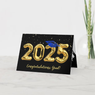 Cartão Graduação 2024 com Boné Azul e Confetti