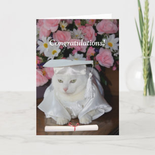 Cartão Graduação Bonito Personalizável de Gato Feminino