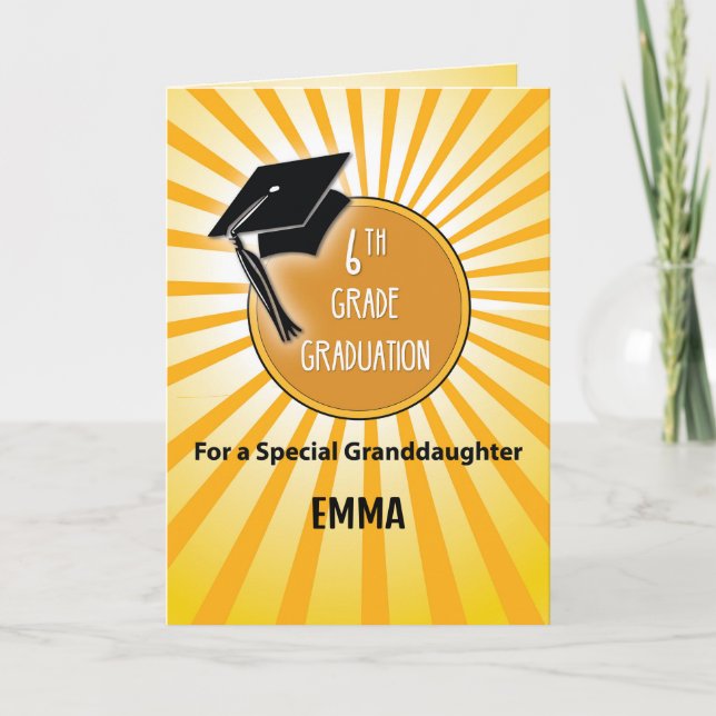 Cartão Graduação da Graduação da Grau 6 da neta no Sol (Frente)