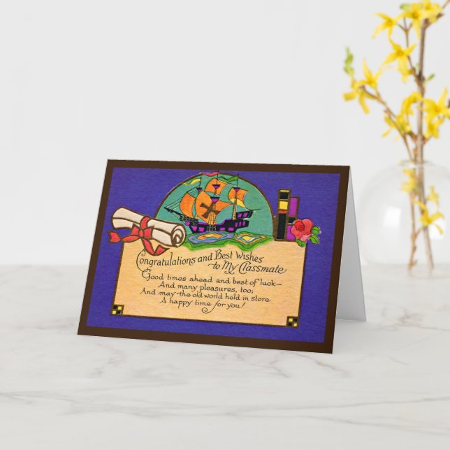 Cartão Graduação de classe Vintage (Flor Amarela)