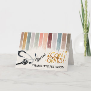 Cartão Graduação de Enfermeira com Traço de Pincel de Aqu