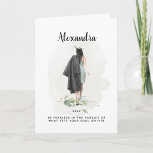 Cartão Graduação de Folhagem de Garota de Aquarela Insp