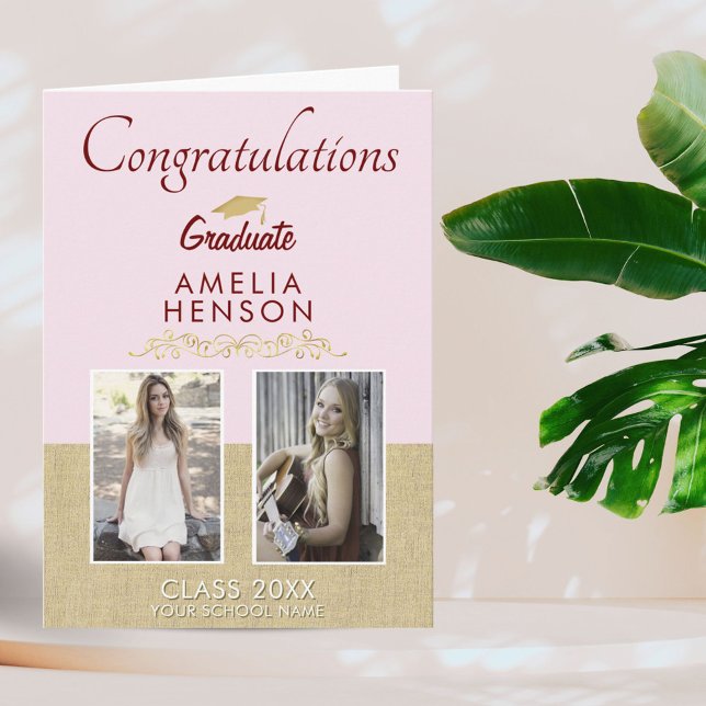 Cartão Graduação de Foto do Formando 2, Dourado Rosa 2022 (Criador carregado)
