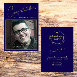 Cartão Graduação de fotos do Formando de Parabéns azuis