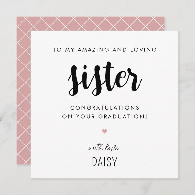 Cartão Graduação de Irmã Moderna e Fofa Personalizada (Frente/Verso)