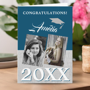 Cartão Graduação de Parabéns de Foto do Formando 2 Azul