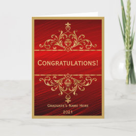 Cartão Graduação de Parabéns de Vintage Red Dourado Glam