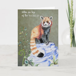 Cartão Graduação Dourada de Panda Vermelha de Aquarela