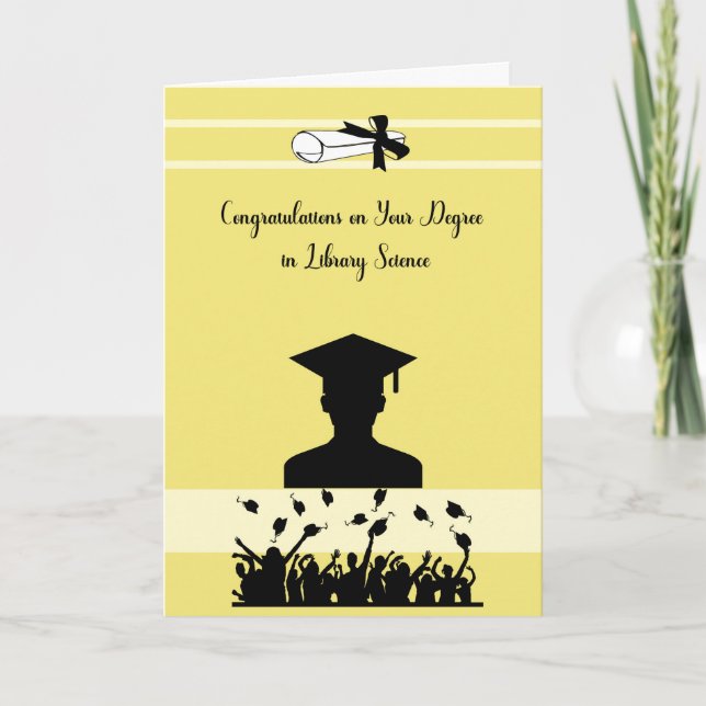 Cartão Graduação em Biblioteca Science com Formando mascu (Frente)