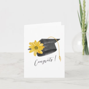 Cartão Graduação felicita boné com flor amarela