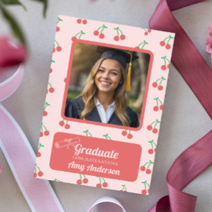 Cartão Graduação Fora de Foto em Cereja Rosa