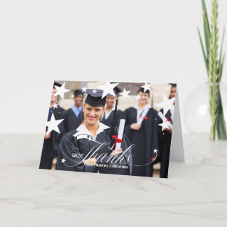 Cartão Graduação Obrigado com Estrelas e Foto de Formando