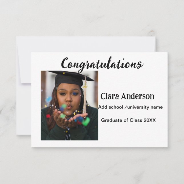 Cartão Graduação QR branco preto fotográfico clássico (Frente)