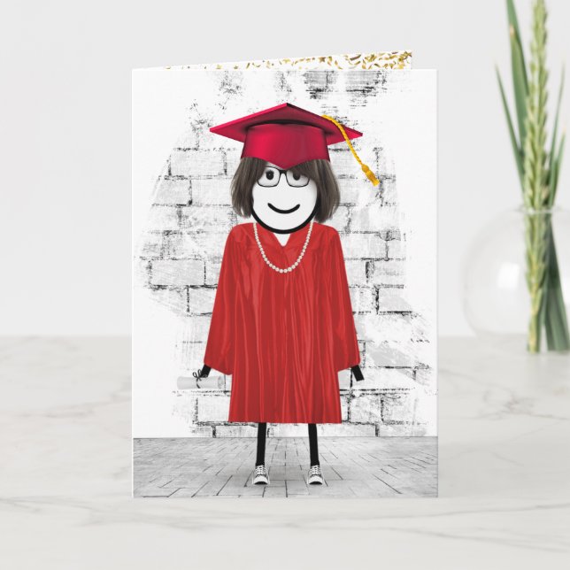 Cartão Graduate Stick Figure Girl with Diploma (Frente)
