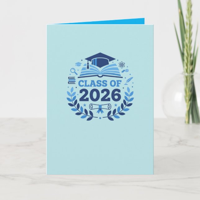 Cartão Graduation Motif Class of 2026 BlueTheme Blank (Frente)