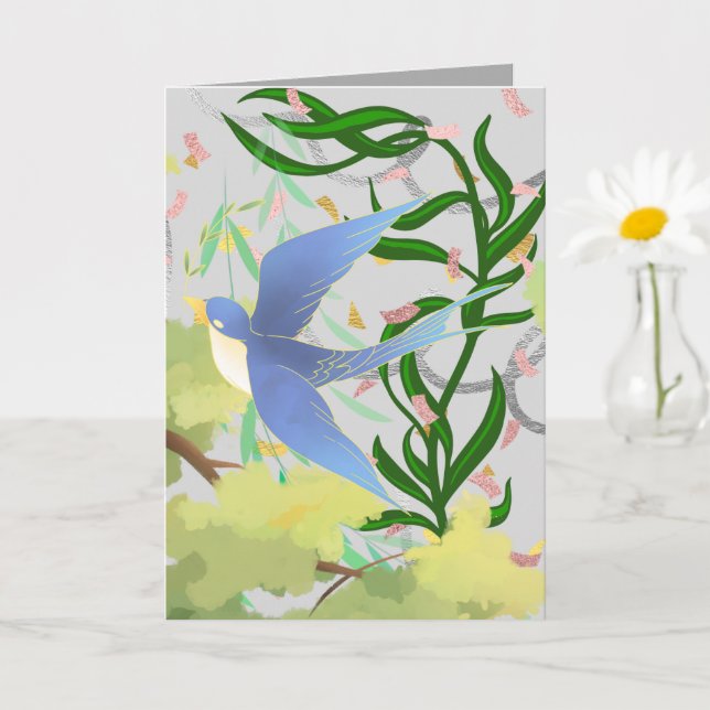 Cartão Gráfico de Pássaro do Jardim de Primavera (Planta pequena)