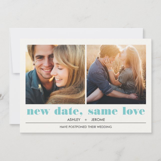 Cartão Gráfico mínimo | 2 Adiamento de Casamento de Fotos (Frente)