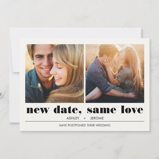Cartão Gráfico mínimo | 2 Adiamento de Casamento de Fotos (Frente)