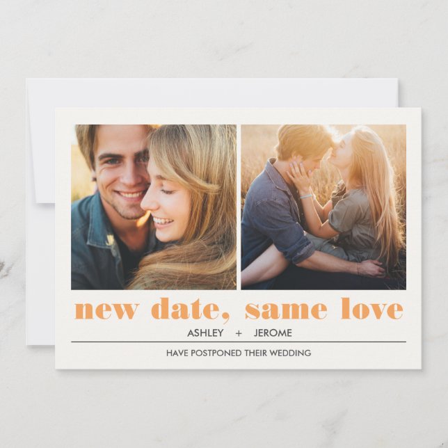 Cartão Gráfico Mínimo | 2 Fotos Adiamento de Casamento (Frente)