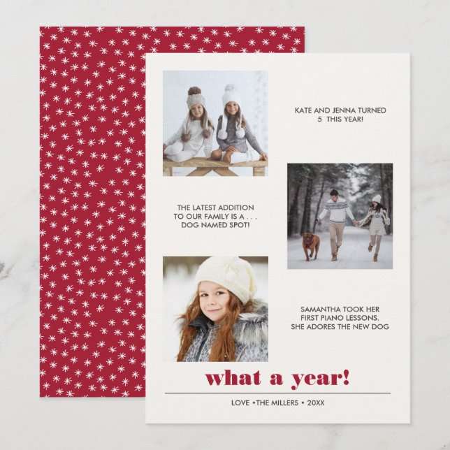 Cartão Gráfico mínimo | Ano em análise 3 colagem fotográf (Frente/Verso)