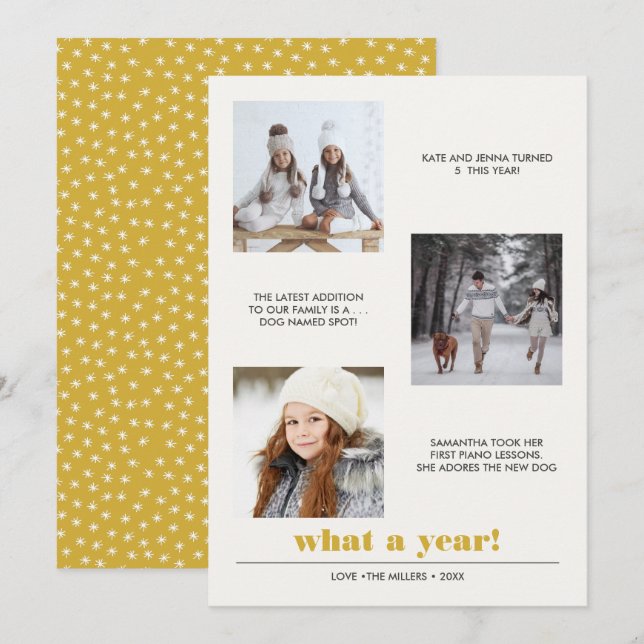 Cartão Gráfico mínimo | Ano em análise 3 colagem fotográf (Frente/Verso)