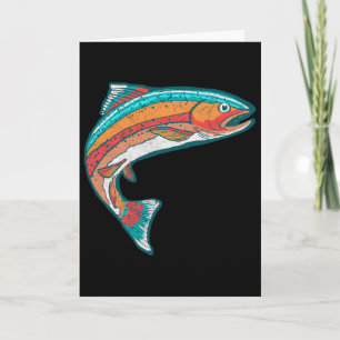 Cartão Gráficos de peixes retrô de pesca de truta colorid