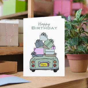 Cartão Gráficos Green Figaro Car Happy Birthday Card
