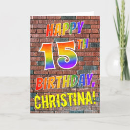 Cartão Grafite inspirado no arco-íris parece FELIZ 15 DE