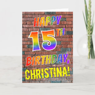 Cartão Grafite inspirado no arco-íris parece FELIZ 15 DE 