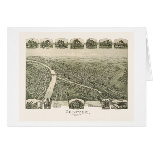 Cartão Grafton, mapa panorâmico de WV - 1898 (Frente Horizontal)