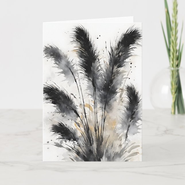 Cartão Grama das Pampas - Flores de Aquarela (Frente)