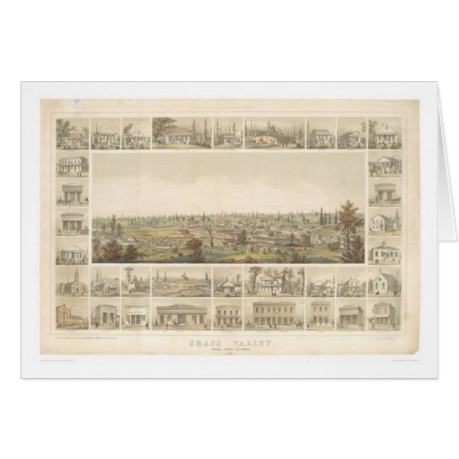 Cartão Grame o vale, mapa panorâmico 1858 do CA (0663A) (Frente Horizontal)