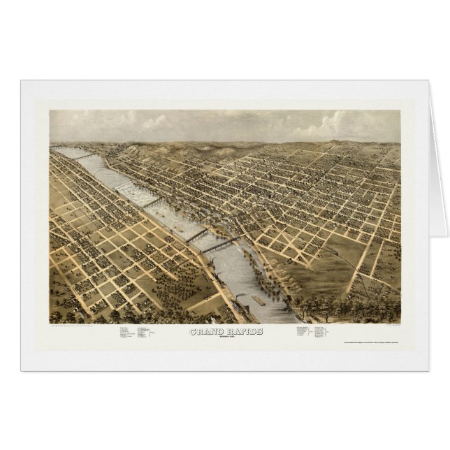Cartão Grand Rapids, mapa panorâmico do MI - 1868 (Frente Horizontal)