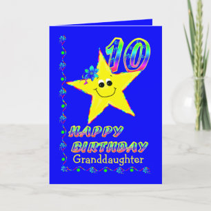 Cartão Granddaughter 10th Brithday Stars