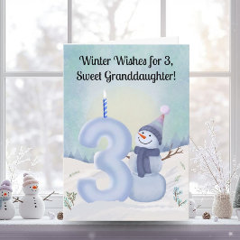 Cartão Granddaughter 3rd Birthday Snowman Snowy Three