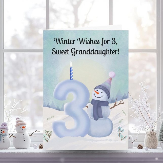 Cartão Granddaughter 3rd Birthday Snowman Snowy Three (Criador carregado)