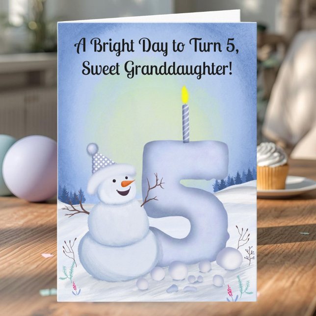 Cartão Granddaughter 5th Birthday Snowman Snowy Five (Criador carregado)