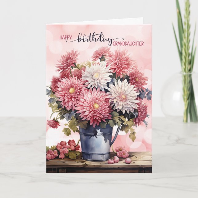 Cartão Granddaughter Birthday Pink Chrysanthemums (Frente)