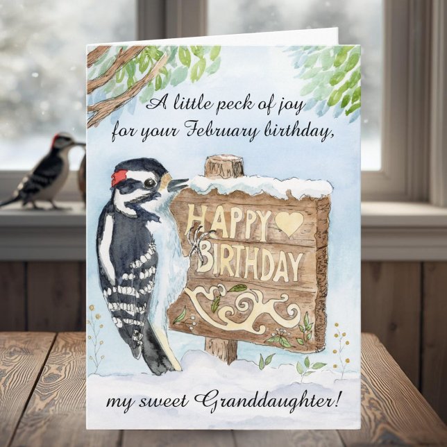 Cartão Granddaughter Happy February Birthday Woodpecker (Criador carregado)