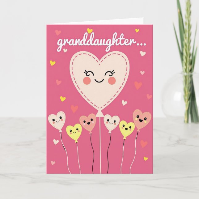 Cartão Granddaughter Happy Heart Balloon Card (Frente)