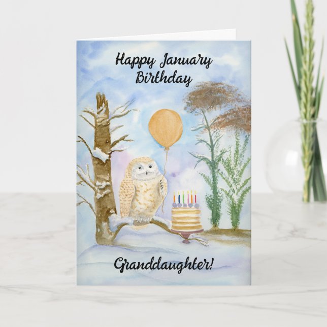Cartão Granddaughter Happy January Birthday Owl Cake (Frente)