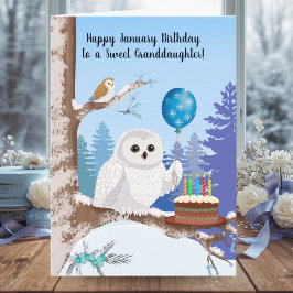 Cartão Granddaughter Happy January Birthday Snowy Owl